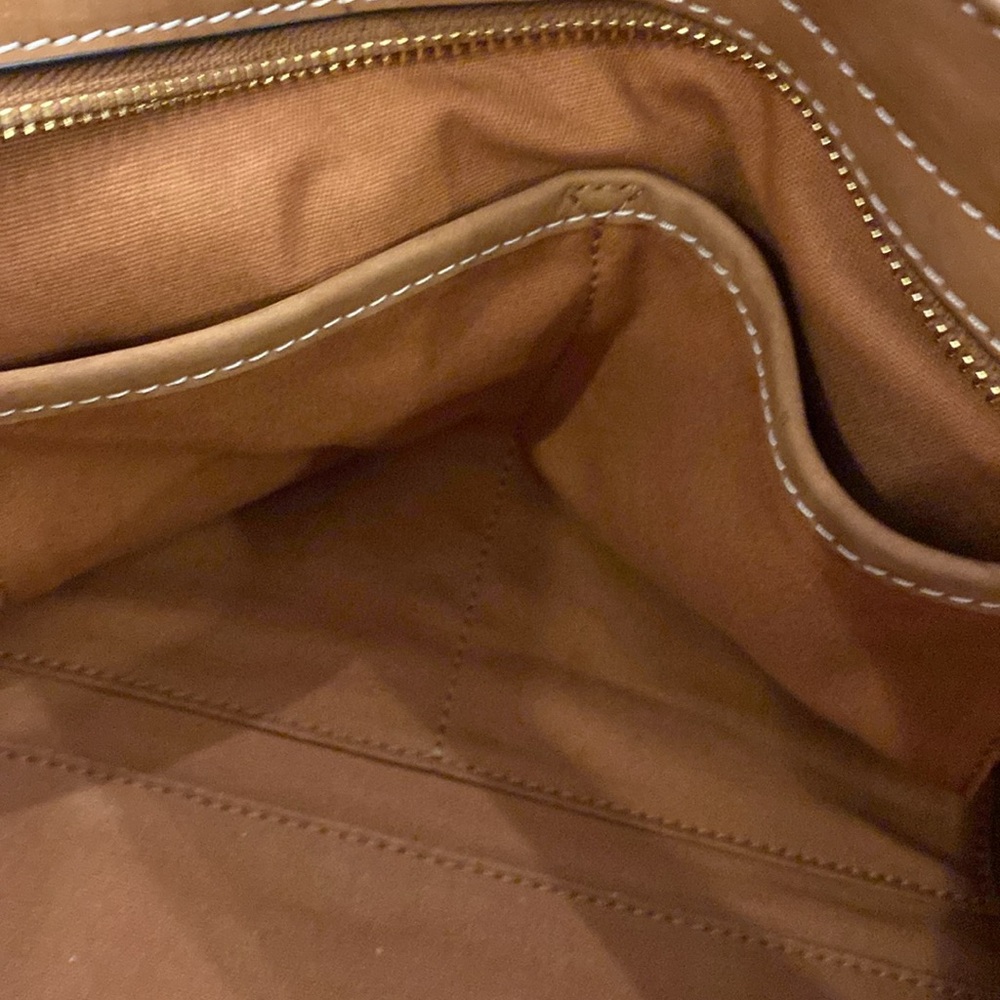 Tory Burch Canvas & Suede Center Stripe Satchel in Natural New Ivory Nut - Picture 16 of 16